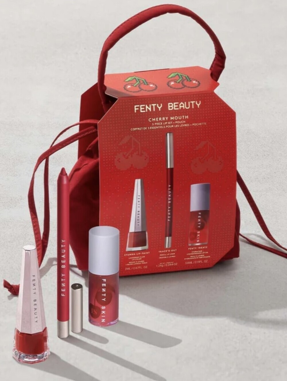 New Fenty Beauty Cherry Mouth 3pc Lip Set Red Oil Liner Color